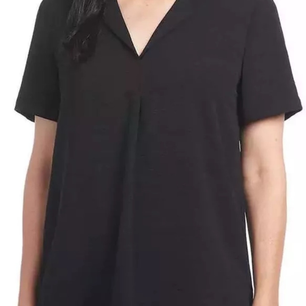 Hilary Radley Blouse Black XL Relaxed Black Blouse S/S With Notched Collar New